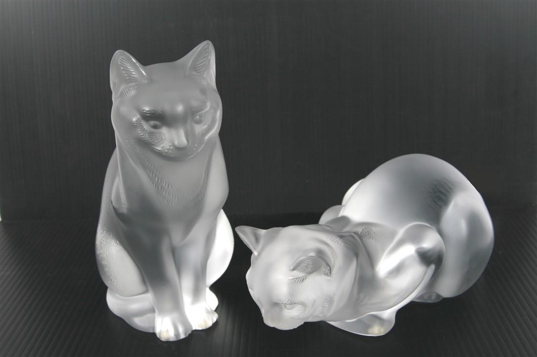 Pair of Lalique Crystal Cat Figurines (1 of 10)