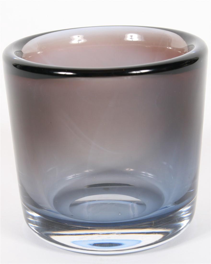 Sven Palmqvist for Orrefors, Art Glass Vase: Sven Palmqvist (Swedish, 1906-1984). Orrefors (Swedish, est. 1898). Height: 5 1/4", Diameter: 5 5/8". Cylindrical art glass vase by Orrefors features smoked glass and etched mark to bottom: "Orrefors,