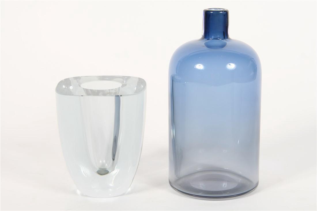 Orrefors Smoked Glass Vessel with Clear Glass Vase (1 of 5)