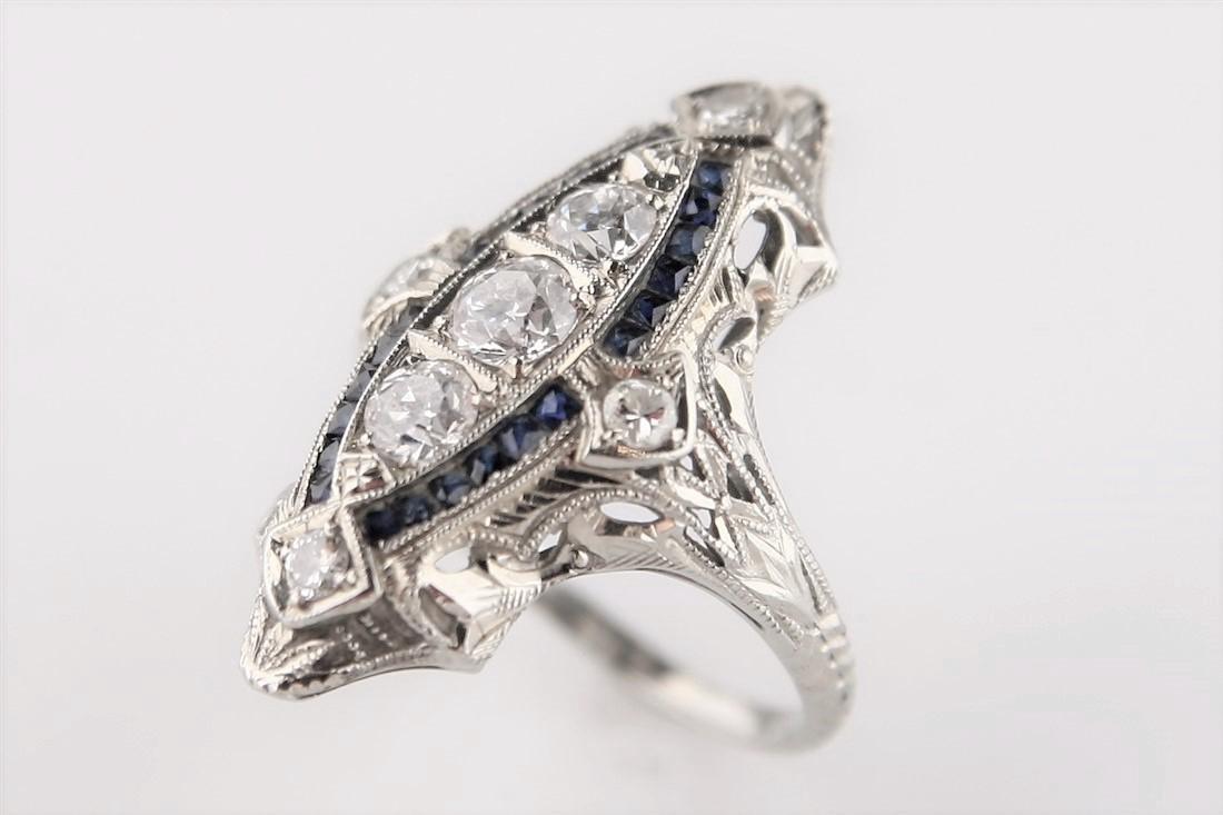 18k White Gold Ring with Diamonds, Syn. Sapphires (1 of 6)