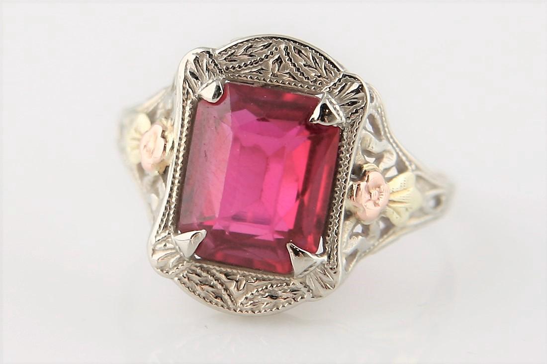 14k Tri-Color Gold Ring with Faux Ruby (1 of 8)