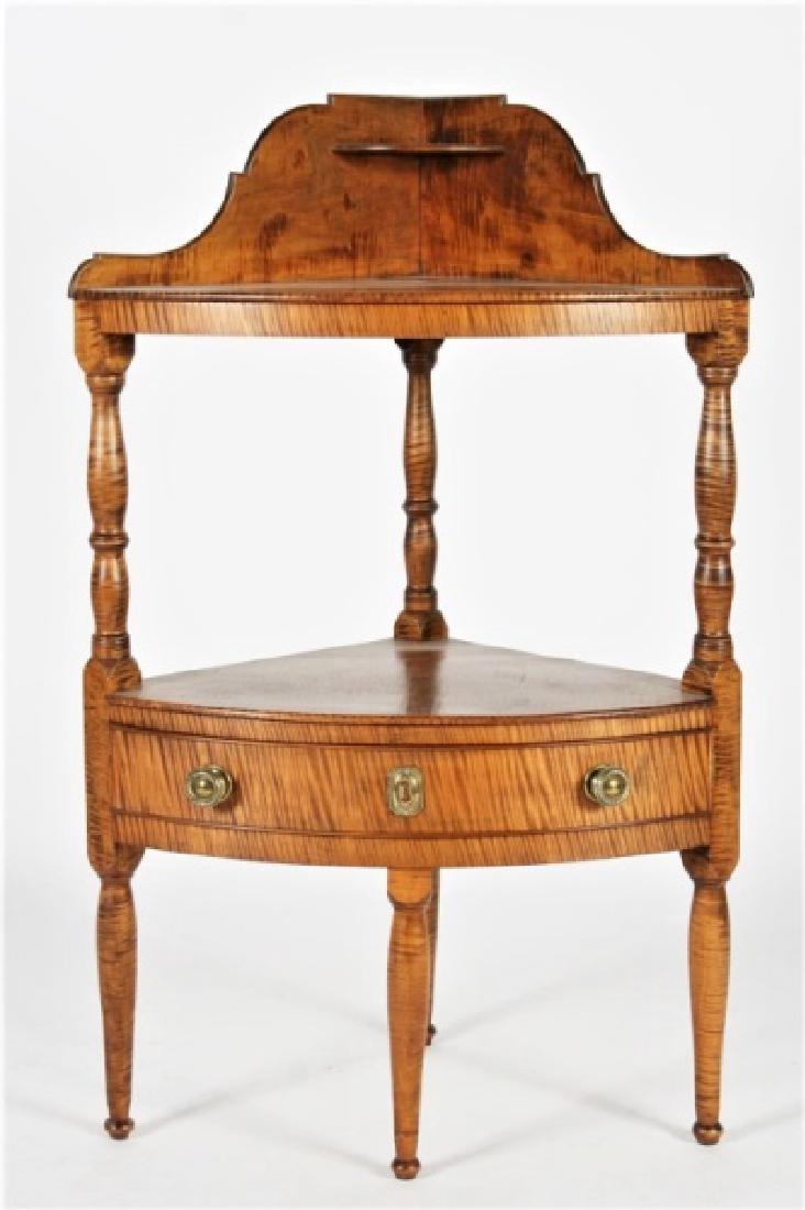 19th C. American Tiger Maple Corner Wash Stand (1 of 5)