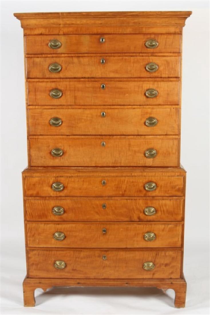 18th C. American Curly Maple Chest on Chest (1 of 5)