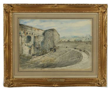 Frank Boggs, "Orange: The Roman Ampitheatre": Frank Myers Boggs, (American, 1855-1926). "Orange: The Roman Ampitheatre". Watercolor and pencil on paper. Sight: 12 1/2" x 17 1/2". Frame: 20" x 25".