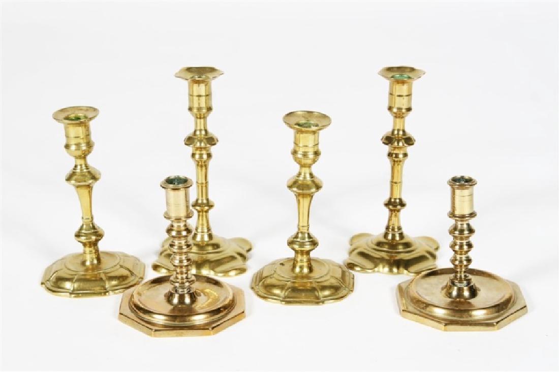 Lot of Six 17th-18th Century Brass Candlesticks (1 of 3)