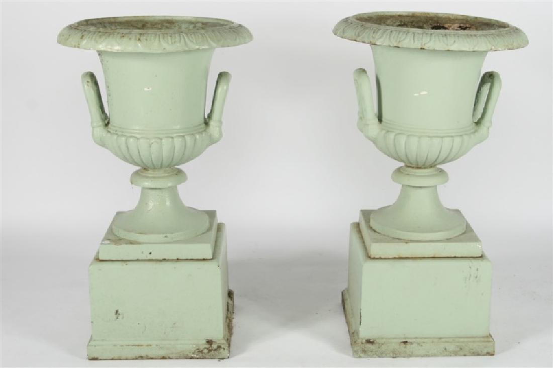 Pair of Cast Iron Garden Urns with Block Bases (1 of 10)