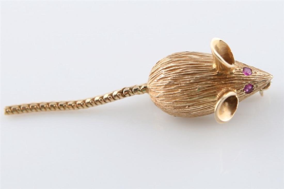 14k Yellow Gold and Ruby Mouse Brooch (1 of 7)