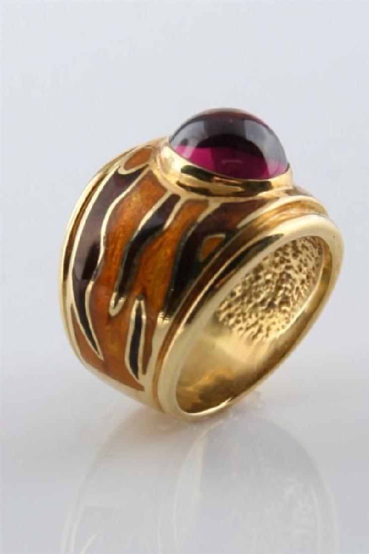 18k Yellow Gold, Garnet and Enamel Fashion Ring (1 of 6)
