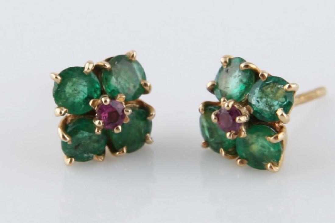 Pair of 14k Yellow Gold, Emerald and Ruby Earrings (1 of 2)