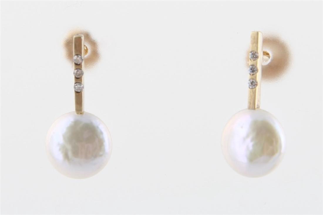Pair of 14k Yellow Gold, Pearl & Diamond Earrings (1 of 2)