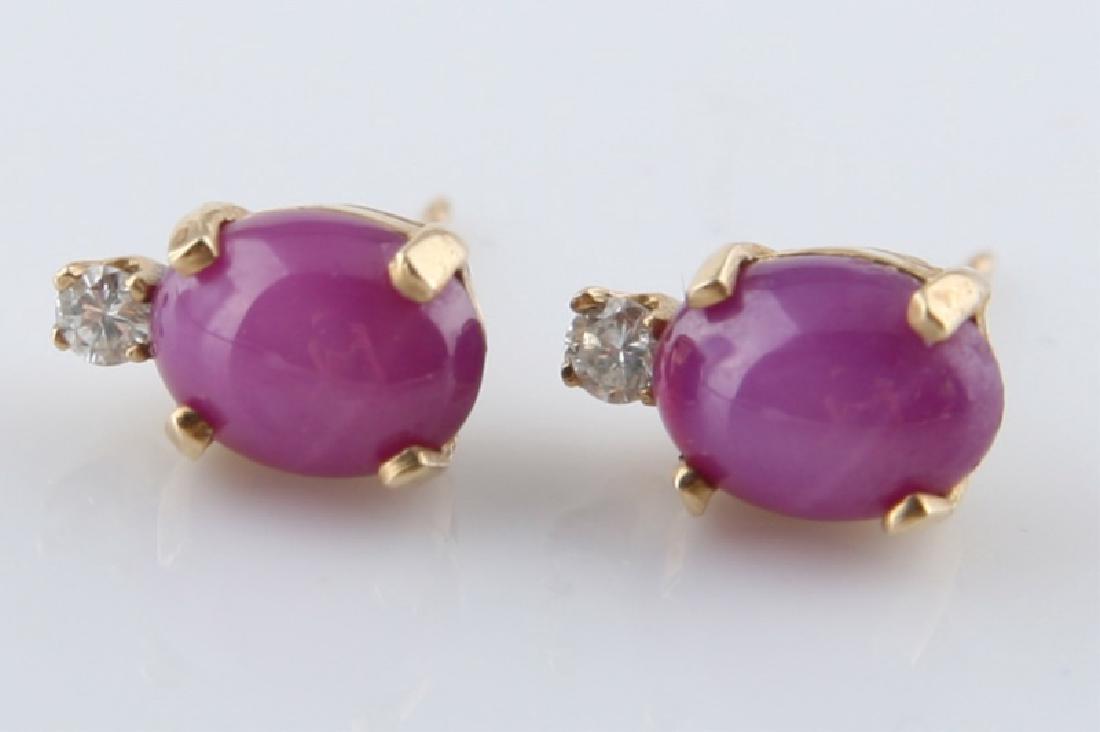 Pair of 14k Gold, and Synthetic Star Ruby Earrings (1 of 5)