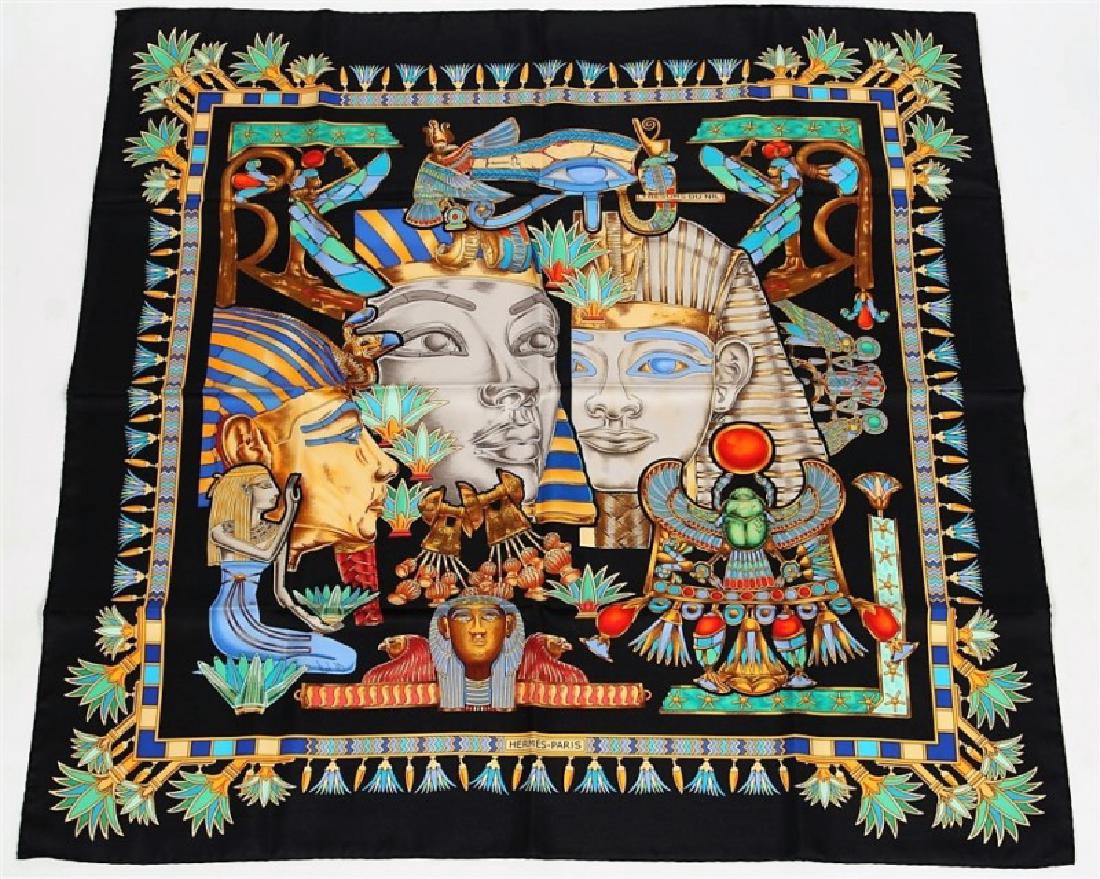 Hermes, "Tresors du Nil" Silk Scarf in Black (1 of 4)