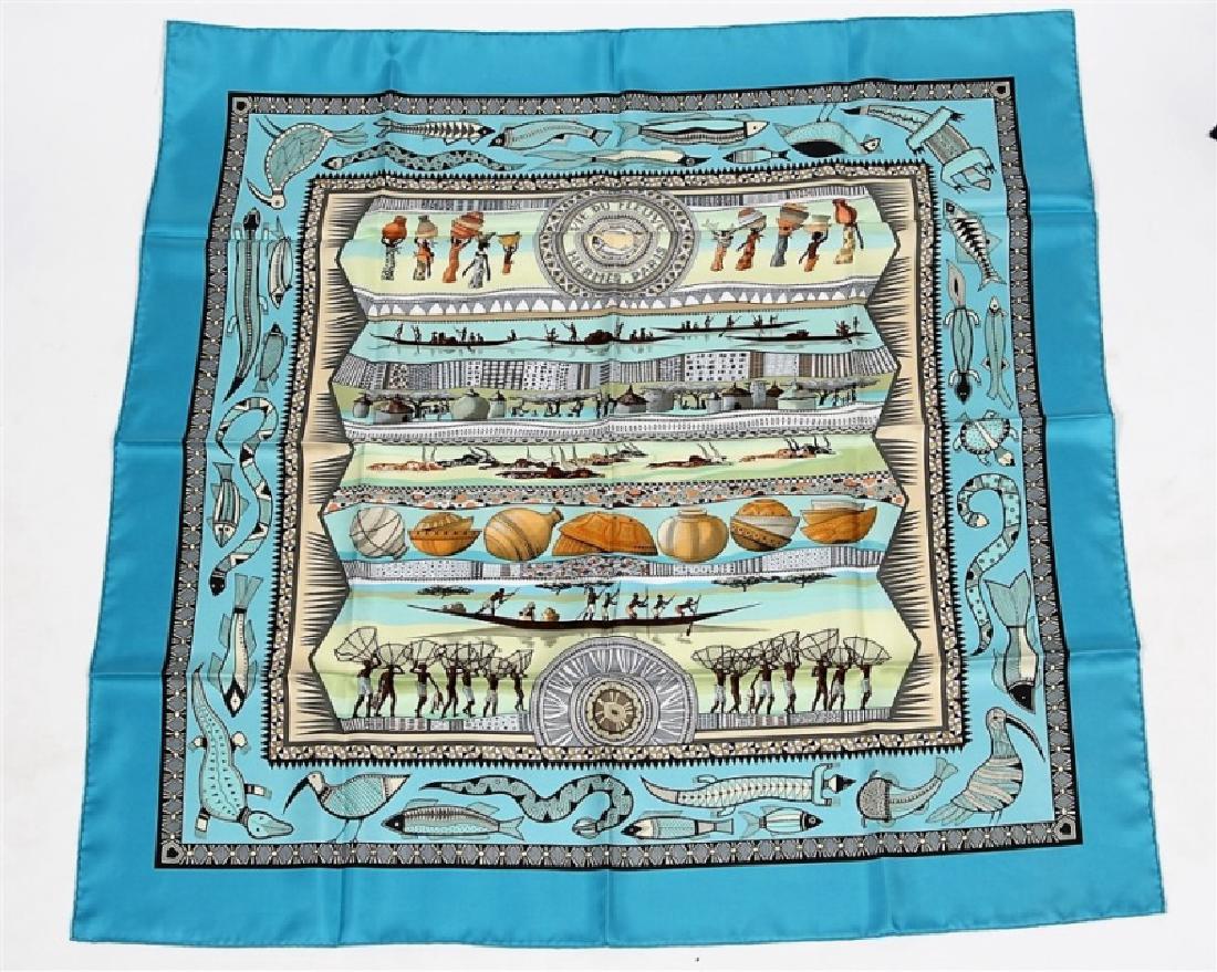 Hermes, "Vie de Fleuve" Silk Scarf in Turquoise (1 of 3)