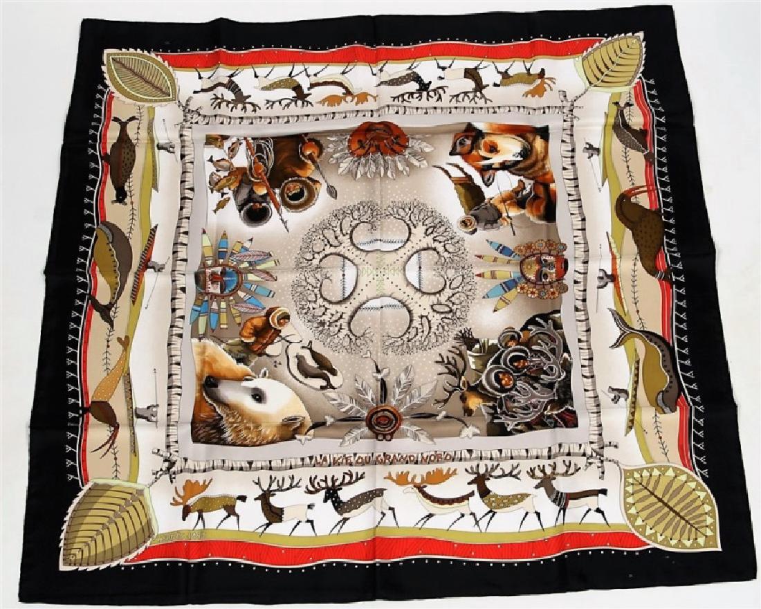 Hermes, "La Vie du Grand Nord" Silk Scarf in Black (1 of 4)