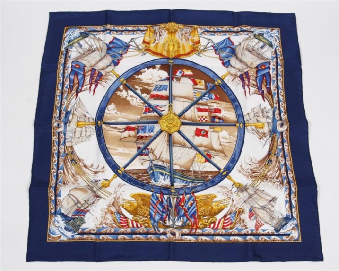 Hermes, "Vive le Vent" Silk Scarf in Navy (1 of 4)