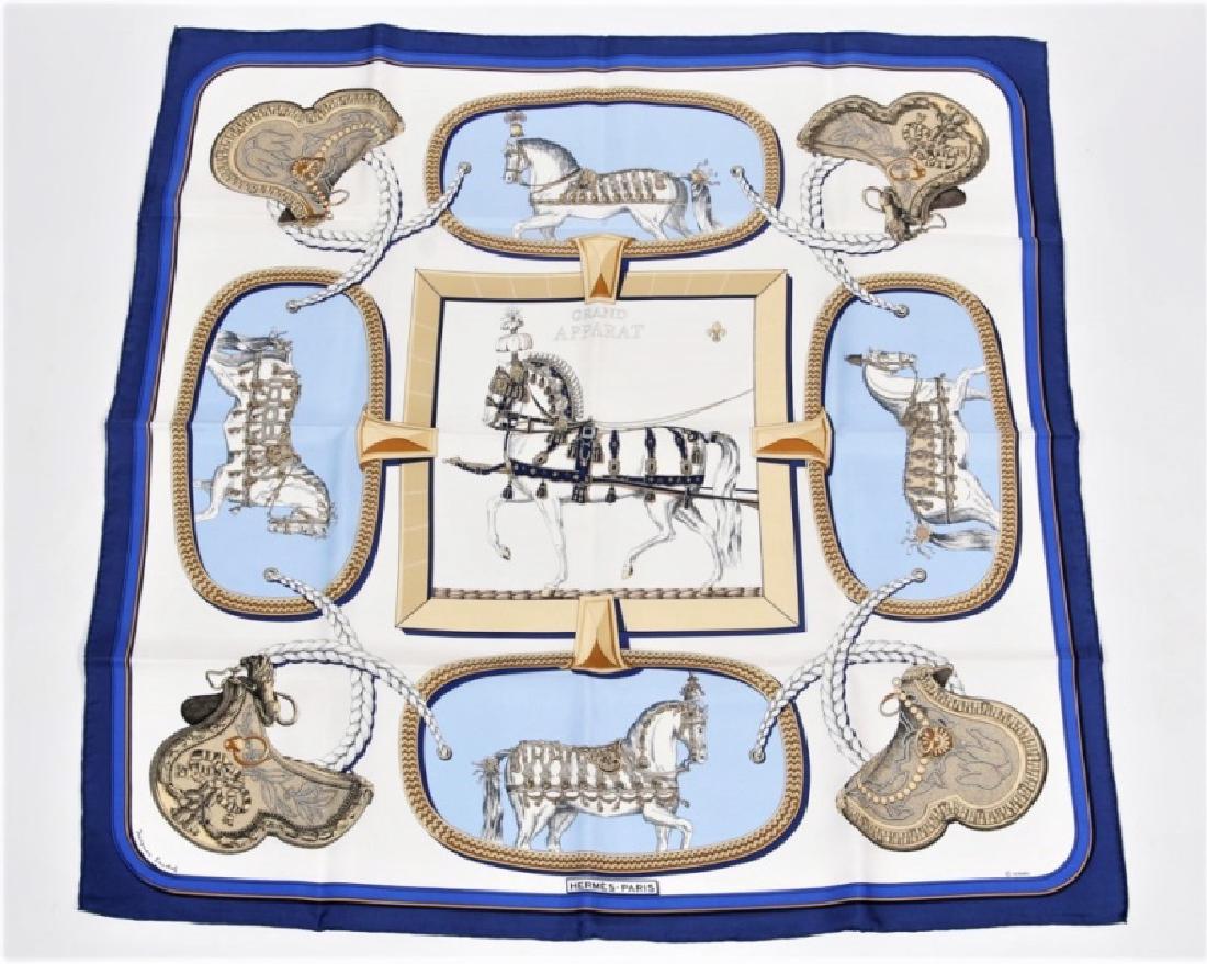 Hermes, "Grand Apparat" Silk Scarf in Blue (1 of 5)