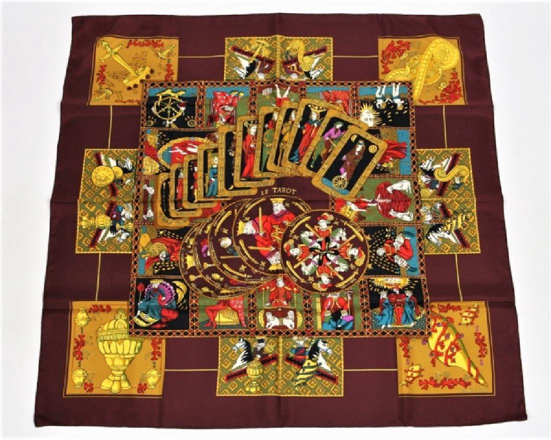 Hermes, "Le Tarot" Silk Scarf in Burgundy (1 of 4)