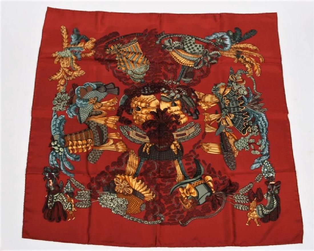 Hermes, "Chapeau!" Silk Scarf in Burgundy (1 of 3)