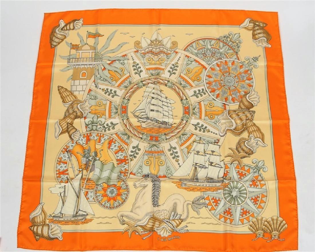 Hermes, "L'Air Marin" Silk Scarf in Orange (1 of 4)
