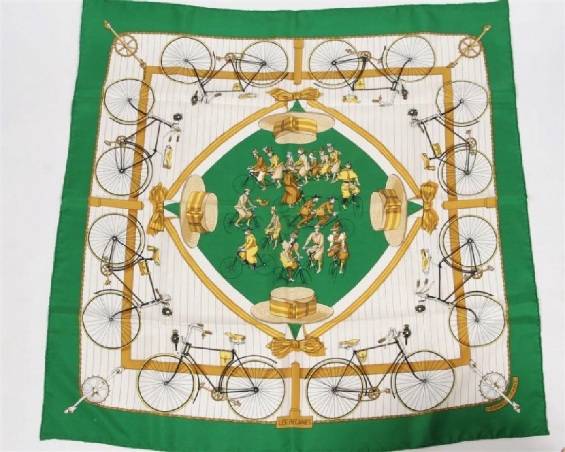 Hermes, "Les Becanes" Silk Scarf in Green (1 of 4)
