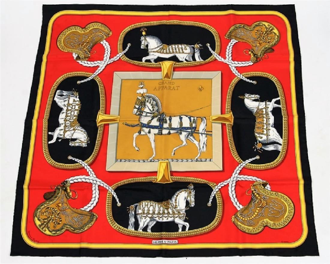 Hermes, "Grand Apparat" Silk Scarf in Black (1 of 4)