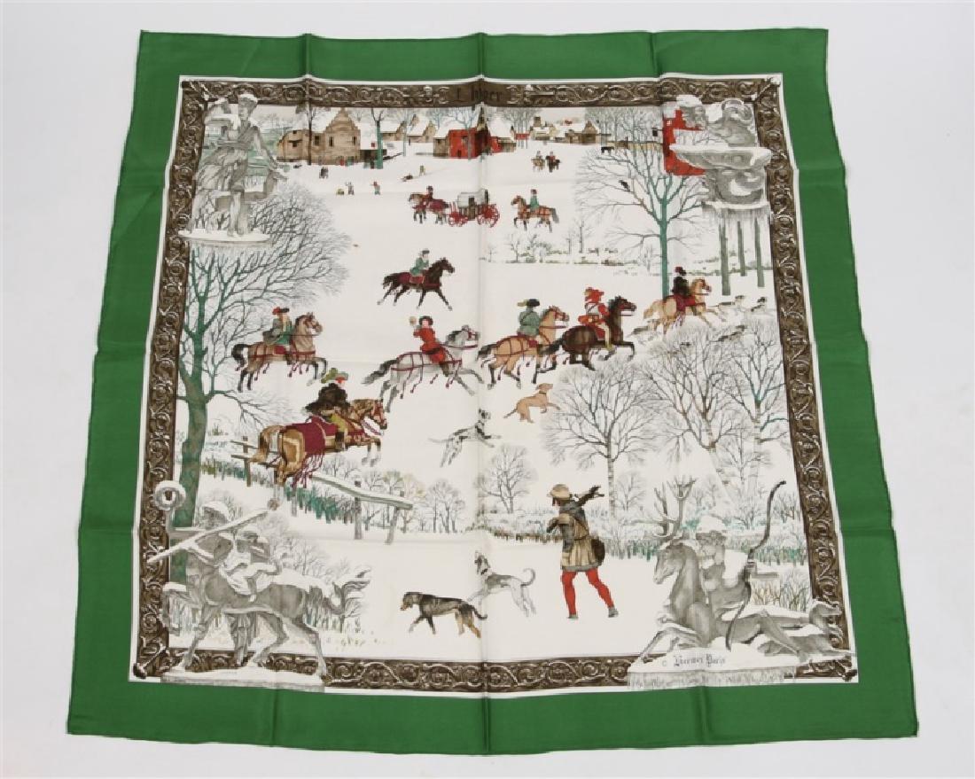 Hermes, "L'Hiver" Silk Scarf in Green (1 of 4)