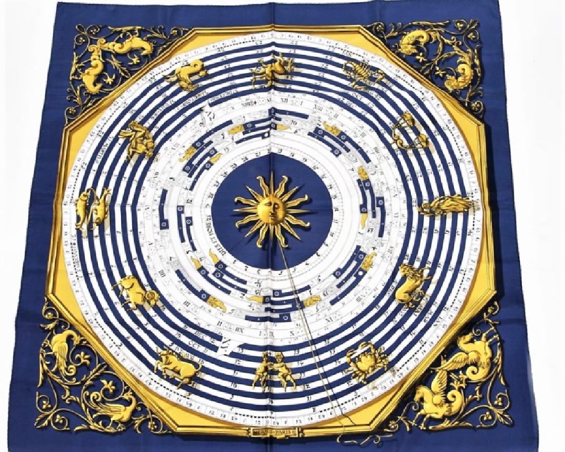 Hermes, "Dies et Hore" Silk Scarf in Blue (1 of 3)