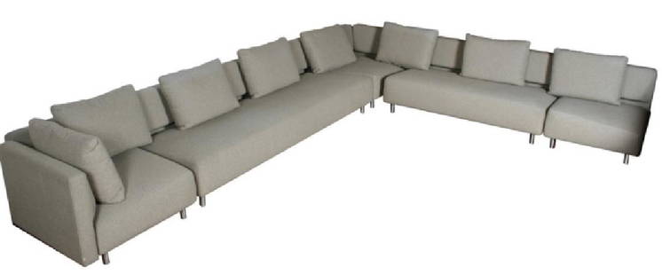 Niels Bendtsen for Bensen, "Metro" Modular Sofa: "Metro" Sofa. Chrome, upholstery. c. 2004. Overall: Height: 26", Length: 162", Depth: 129". Square section: Height: 26", Length: 34", Depth: 38". Rectangle section: Height: 26", Length: 93", Depth: