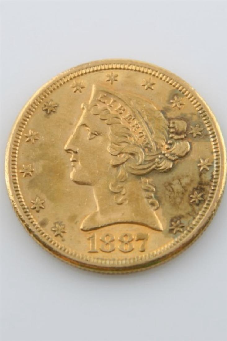 US $5 Liberty Head Half Eagle Gold Coin, 1887-S (1 of 2)