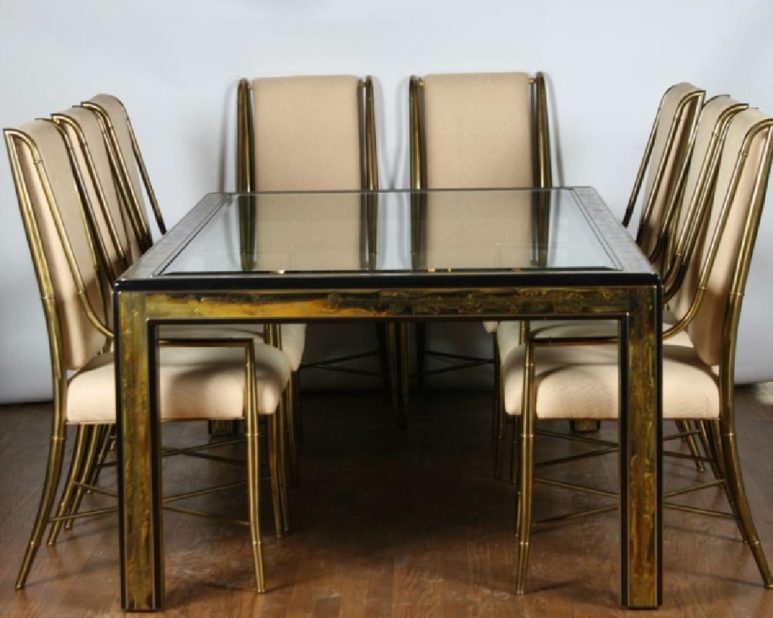William Doezema & Bernhard Rohne, Dining Suite: Bernhard Rohne (German, b. 1944). William Doezema (American, 1917 - 2009). Enameled wood, brass, glass, upholstery. c. 1970's. Manufactured by Mastercraft. Table Length: 84", Width: 47", Height: 29 1/