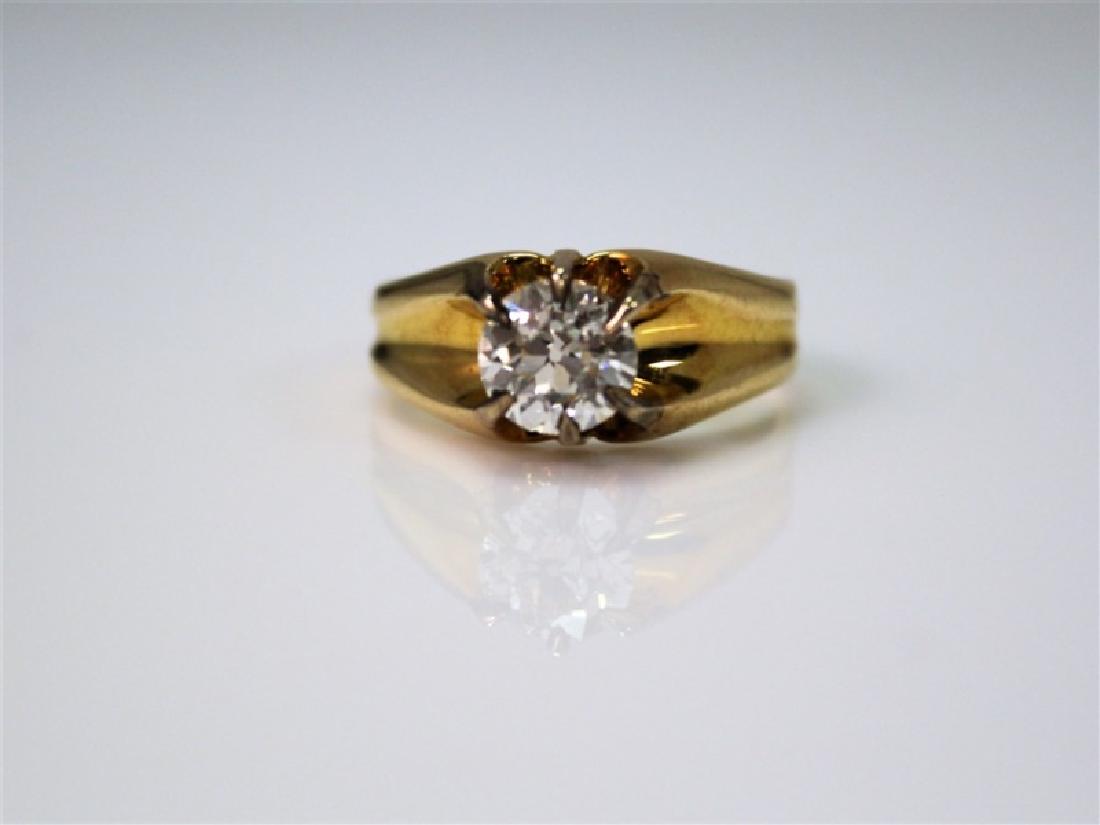 1.2kt Diamond and Yellow Gold Solitaire Ring: 1.2kt. c. 1920's. Diamond color: L. Diamond clarity: VS1-2. Weight: 4.9 grams. Size: 6.5. Ring is set with (1) round Old European Cut diamond, six-prong set. Ring appears to be unmarked.
