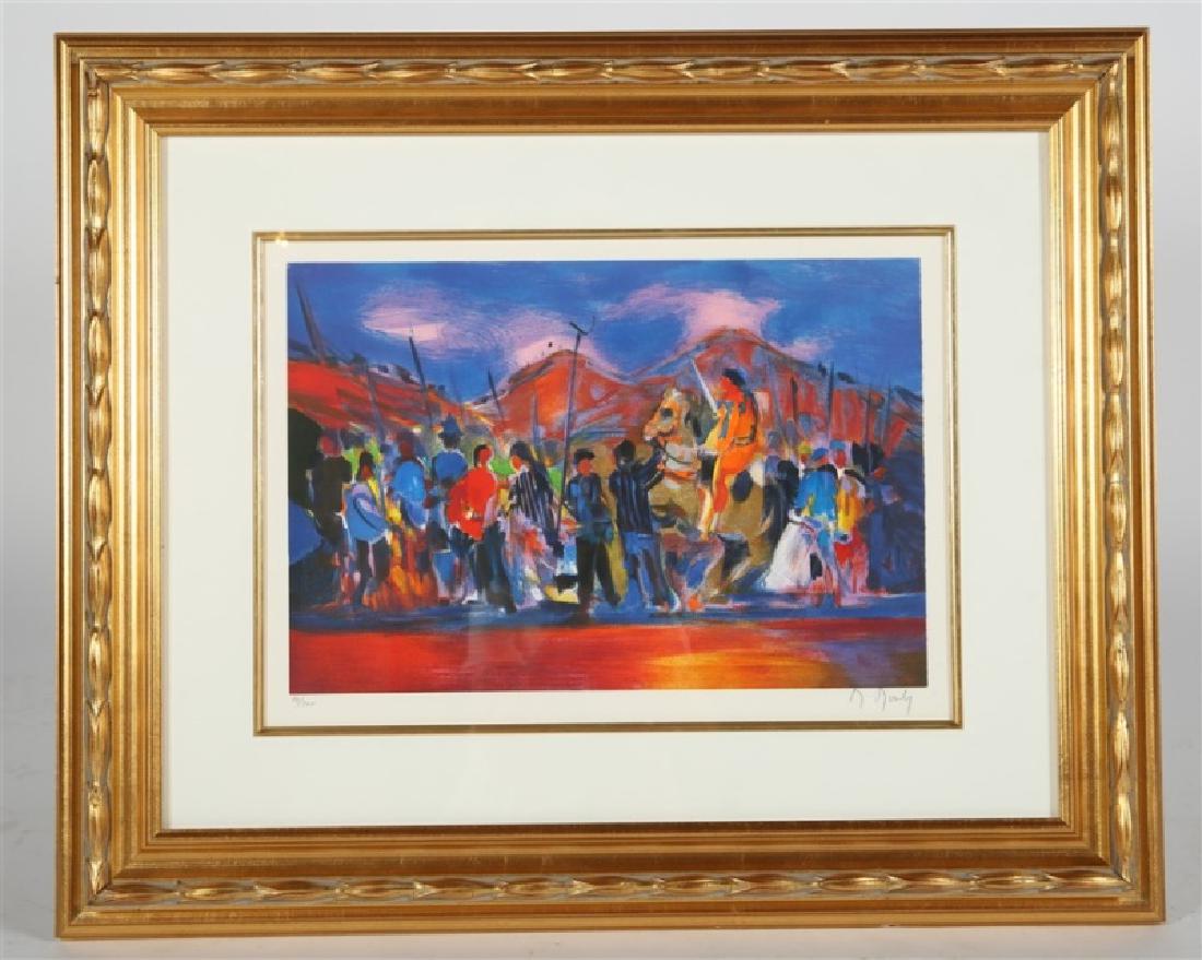 Marcel Mouly (French), "Les Partisans": Marcel Mouly (French, 1918-2008). "Les Partisans", 2002. Lithograph. Edition: 94/300. Sight: 14 1/2" x 20 1/2". Frame: 27 1/4" x 33". Lithograph by Marcel Mouly depicting several figures in a military