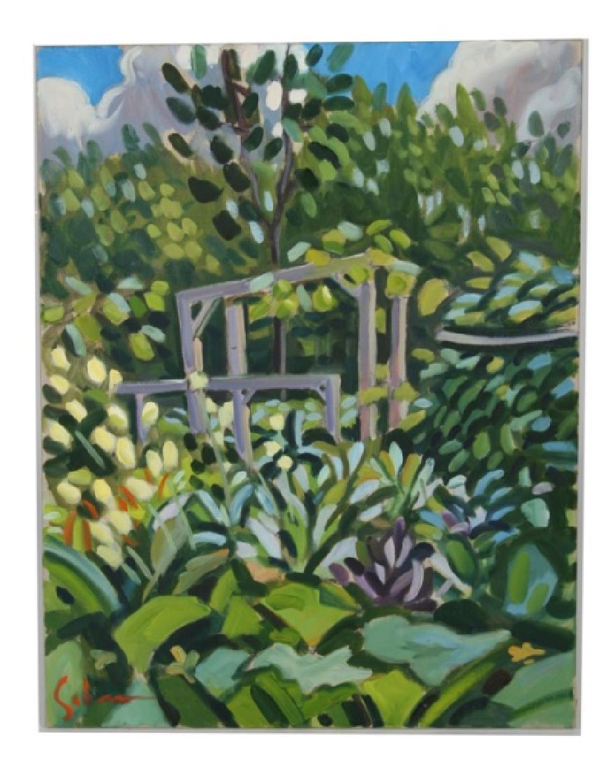 Greg Sobran (American, b. 1947), "Garden": Greg Sobran (American, b. 1947). "Garden". Oil on canvas. 28" x 22". Painting is signed in red on lower left.