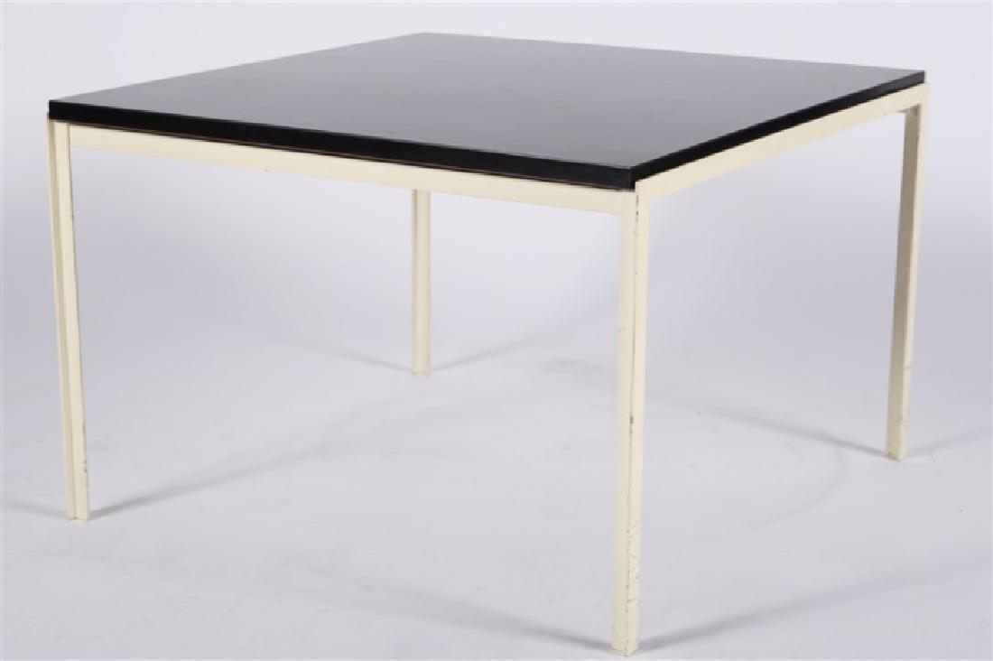 Florence Knoll, "T" Angle End Table: Florence Knoll (American, b. 1917). End Table. Plastic Wood-Grain and Steel. Production: 1952-1970. Distributed by Knoll International. Model: 304 Height: 16", Depth: 24", Width: 24". End table has a 