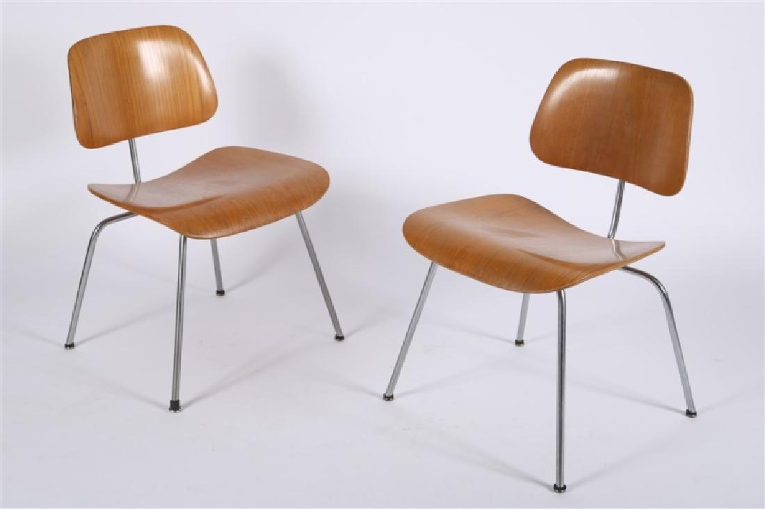 Eames for Herman Miller, Pair of DCM Chairs: Charles Eames (American, 1907-1978), and Ray Eames (American, 1912-1988). . Plywood, chromed steel. Design: 1946. Manufactured by Herman Miller. Model: DCM. Height: 29 1/4", Length: 19 1/2", Depth: 18