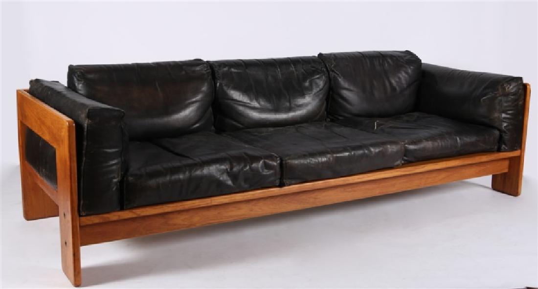 Tobia Scarpa (Italian) for Gavina, "Bastiano" Sofa: Tobia Scarpa (Italian, b. 1935). "Bastiano" sofa. Wood, leather upholstery. Design: 1962, c. 1960s. Manufactured by Gavina S.P.A. Height: 21 1/2", Length: 83 1/4", Depth: 30", Seat Height: 14 1/2". "B
