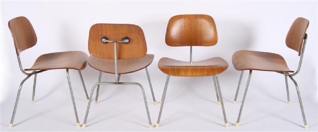 Eames for Herman Miller, Set of Four DCM Chairs: Charles Eames (American, 1907-1978), and Ray Eames (American, 1912-1988). Plywood, chromed steel. Design: 1946. Manufactured by Herman Miller. Model: DCM. Height: 29", Length: 19 1/2", Depth: 20", Sea