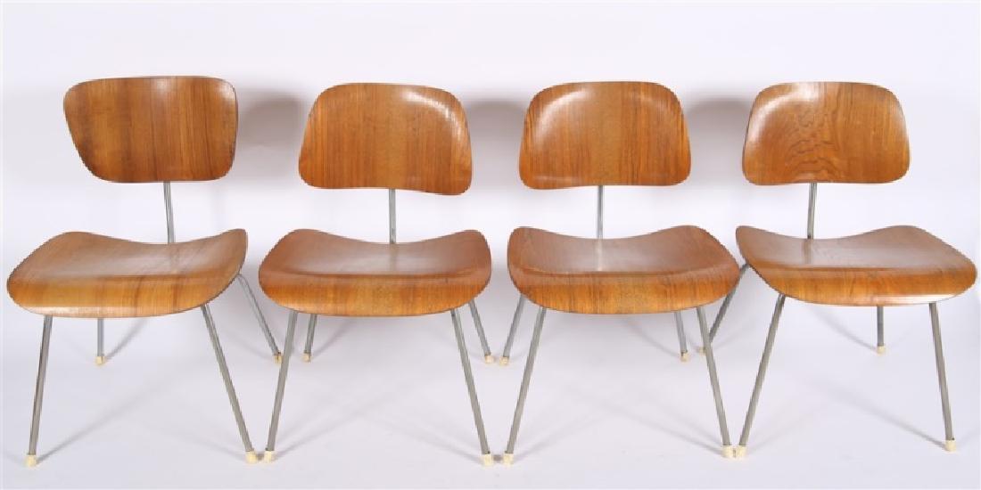 Eames for Herman Miller, Lot of Four DCM Chairs: Charles Eames (American, 1907-1978), and Ray Eames (American, 1912-1988). Plywood, chromed steel. Design: 1946. Manufactured by Herman Miller. Model: DCM. Height: 29", Length: 19 1/2", Depth: 20", Sea