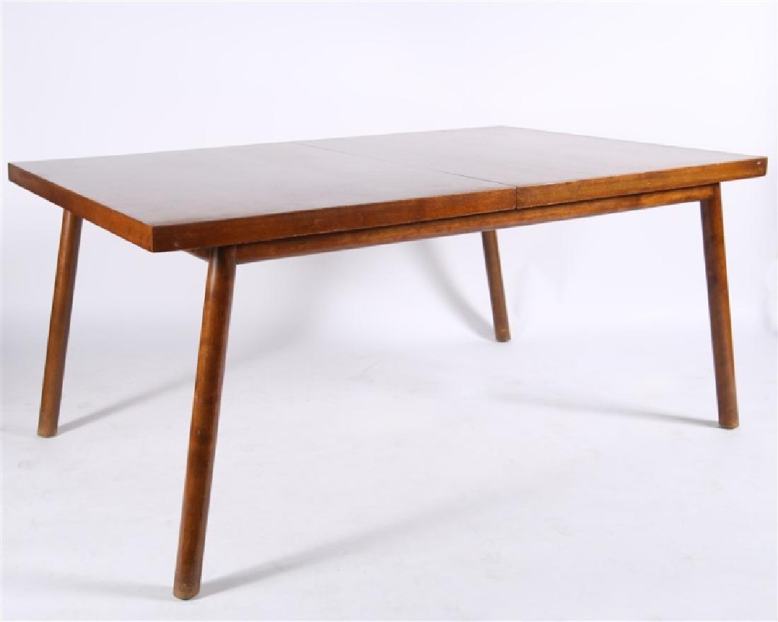 T.H. Robsjohn-Gibbings for Widdicomb, Dining Table: T.H. Robsjohn-Gibbings (English, 1905-1976). Walnut. c. 1950s. Manufactured by Widdicomb. Model #1757. Height: 28 1/2", Length (unextended): 62 1/4", Length (extended): 98 1/4", Depth: 40", Leaf (2):