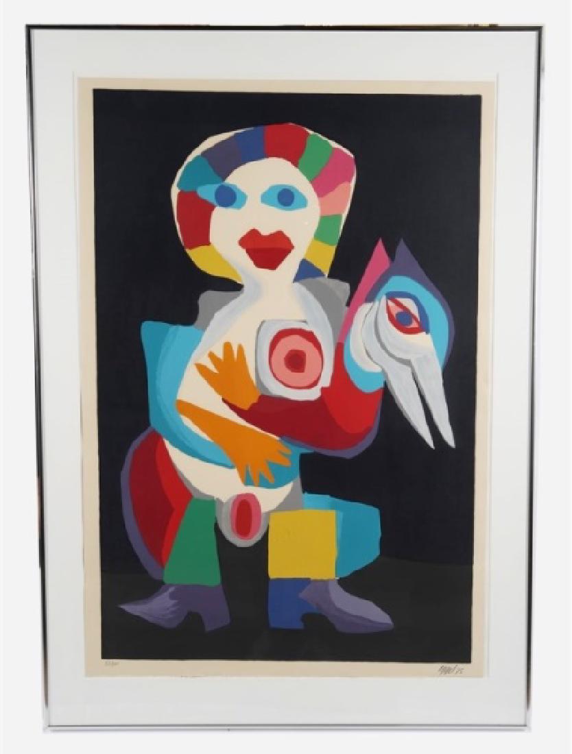 Christiaan Karel Appel (Dutch), "Woman and Bird": Christiaan Karel Appel (Dutch, 1921-2006). "Woman and Bird", 1975. Lithograph. Edition: 62/100. Sight: 34 5/8" x 21 1/4". Frame: 48 1/4" x 34 1/4". Lithograph by Karel Appel depicting a woman and a bi