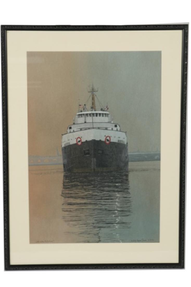 Sally Gauger Jensen, "Still Water Reflections": Sally Gauger Jensen (American, 20th - 21st C.). "Still Water Reflections". Colored pencil and pastel on paper, 1996. Sight: 22 5/8" x 15 1/2". Frame: 29" x 21 1/2". Drawing is titled in pencil on lowe