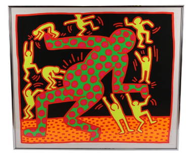 Keith Haring (American), "Fertility Series" Print: Keith Haring (American, 1958-1990). "Fertility Series: Plate 3", 1983. Silkscreen. Edition: 87/100. Sight: 42" x 50". Frame: 45 1/4" x 52 3/4". Keith Haring silkscreen from the "Ferility Series". Sign