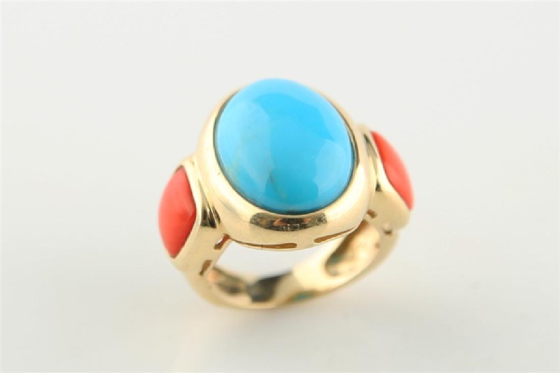 14kt Yellow Gold, Turquoise, Coral Ring (1 of 5)