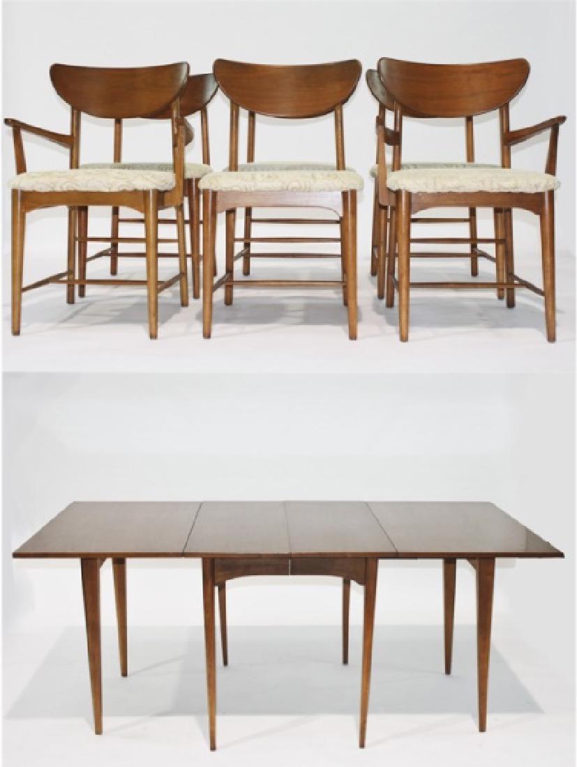 Kroehler, Dining Set with Six Chairs: Kroehler Manufacturing Company (American, est. 1902). Dining Table and Set of Six Dining Chairs. Teak wood. c. mid-20th century. Armed Dining Chair: Height: 33 1/4", Width: 19 3/4", Depth: 18 3/4". Di