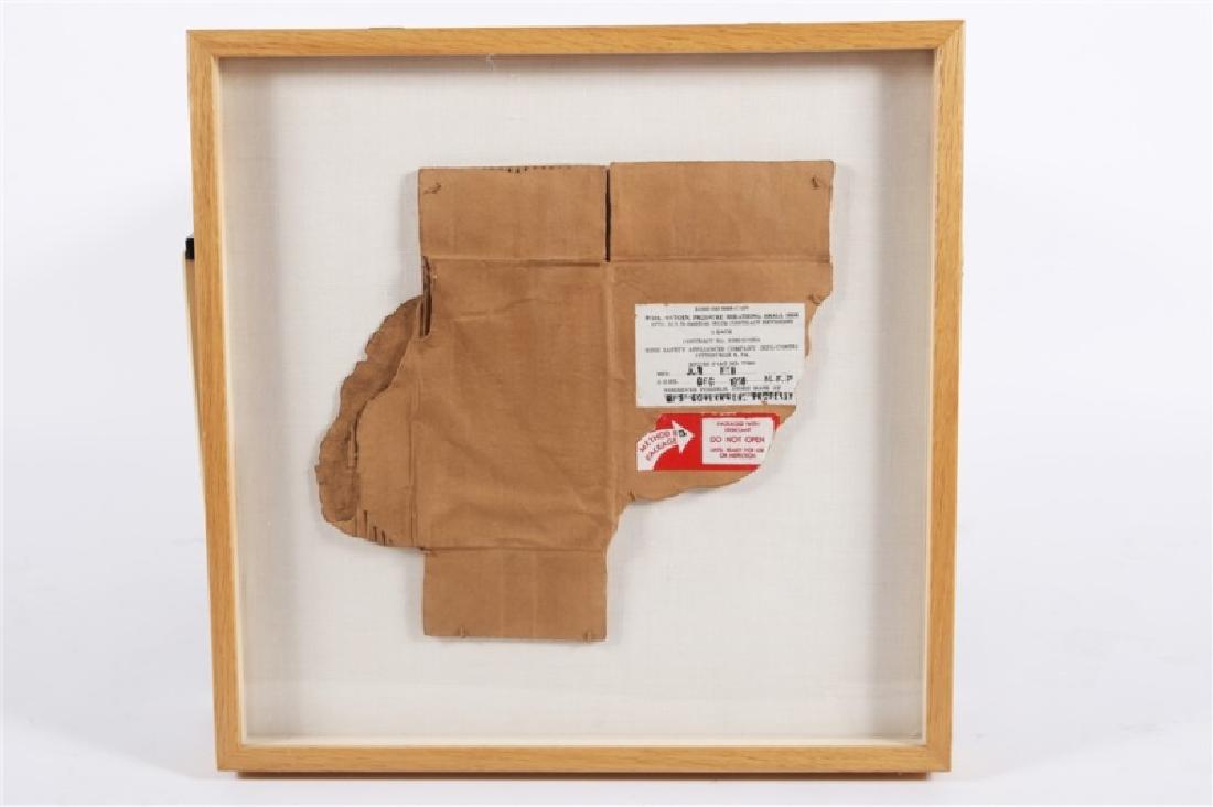 Robert Rauschenberg (American), "Tampa Clay Piece": Robert Rauschenberg (American, 1925-2008). "Tampa Clay Piece", 1972. Ceramic with screen printing. Sight: 14" x 15". Frame: 22 1/4" x 22 1/4" x 1 1/8". Ceramic piece in the shape of a cardboard box fr
