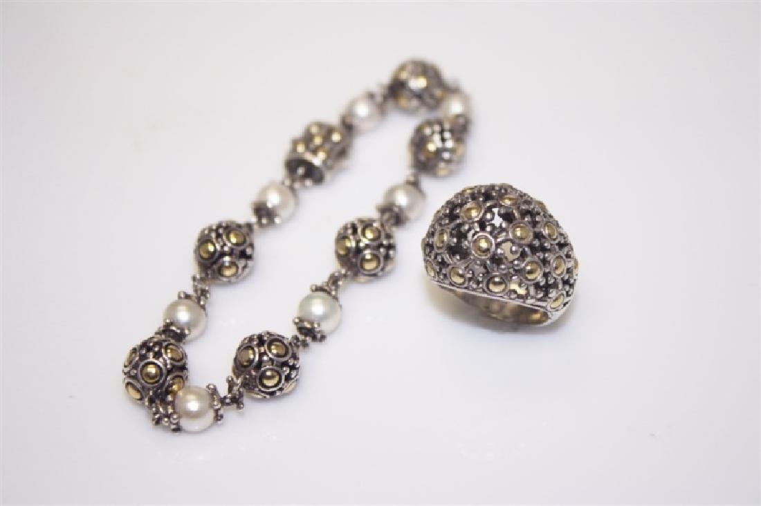 John Hardy Ring & Bracelet Set: John Hardy Ring & Bracelet Set. Jaisalmer silver and 18k yellow gold. Ring is done in a dome style, it is the statement ring from the Jaisalmer Collection. Signature polished sterling silver domed wit