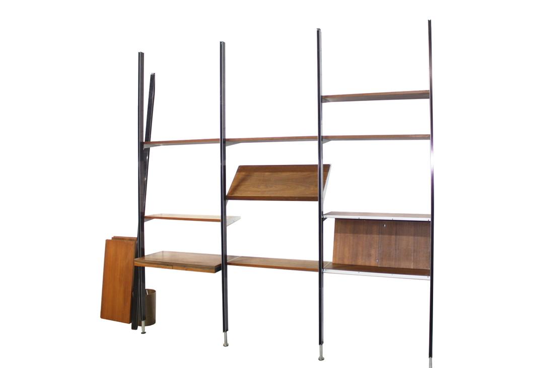 George Nelson for Herman Miller, CSS Wall Unit: George Nelson (American, 1908-1986). Wall unit. Walnut, aluminum. Design: 1957. Manufactured by Herman Miller. Model: CSS. As shown: Height: approx. 95", Length: approx. 95", Depth: 18 1/2". Comprehen
