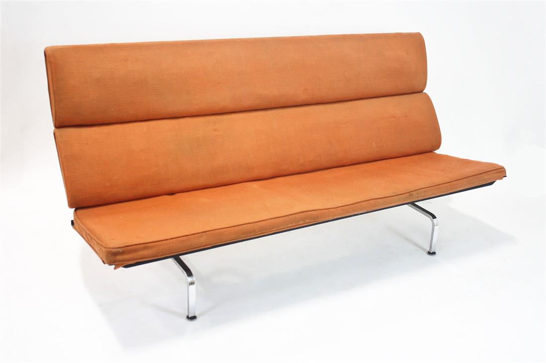 Eames for Herman Miller, Sofa Compact: Charles and Ray Eames (American, 20th C.). Sofa Compact. Upholstery, chrome plated steel. Manufactured by Herman Miller. Model: 473. Height: 34 3/4", Length: 72 1/4", Depth: 30 1/2". Eames Sofa Compac