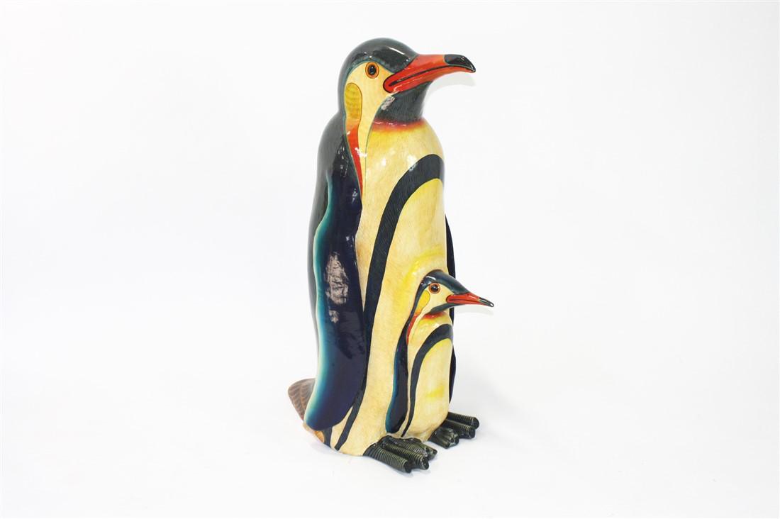 Sergio Bustamante, Papier-Mache Penguin Sculpture: Sergio Bustamante (Mexican, 20th century). Painted papier-mache. Edition: 2/100. Height: 41", Length: 17", Depth: 25". Sergio Bustamante painted papier-mache penguin sculpture, edition 2/100. Signed t
