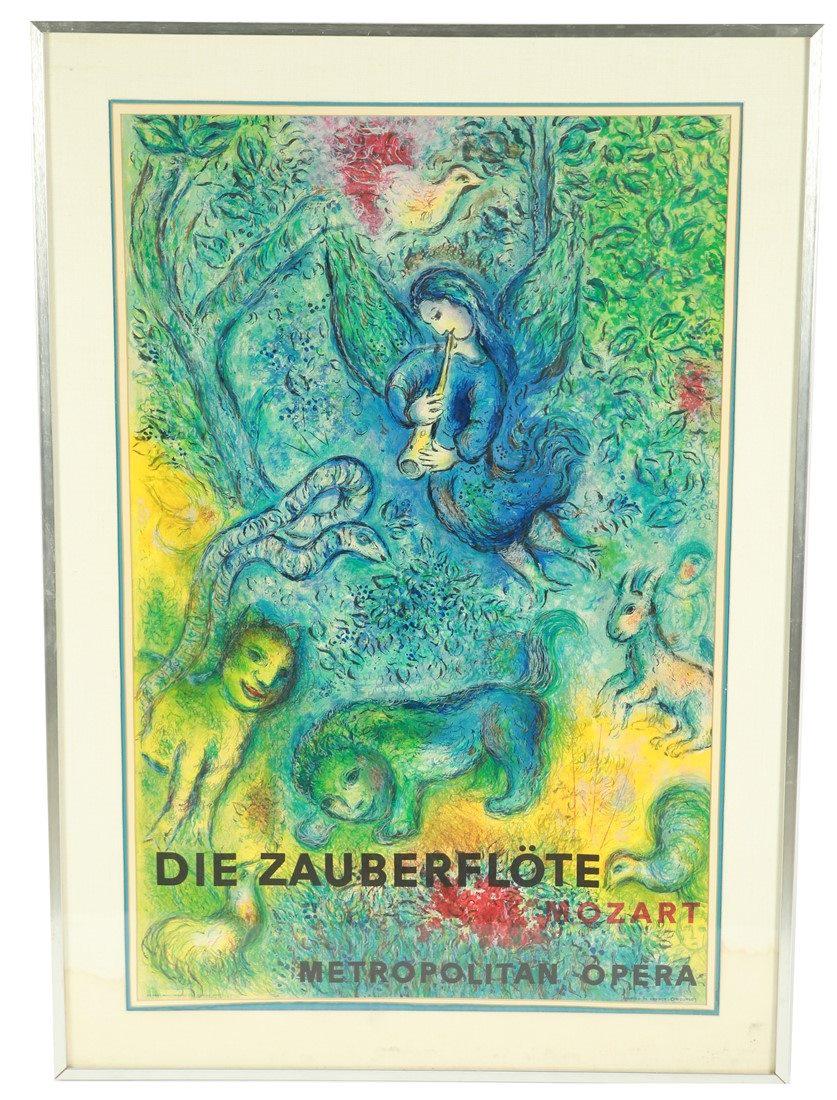 Marc Chagall, "Die Zauberflote" Lithograph: Marc Chagall (Russian, 1887-1985). "Die Zauberflote (The Magic Flute)". Offset lithograph. Printed in France, Mourlot. Sight: 38" x 25". Frame: 45 3/4" x 32 1/4". After Marc Chagall, framed Metropolit
